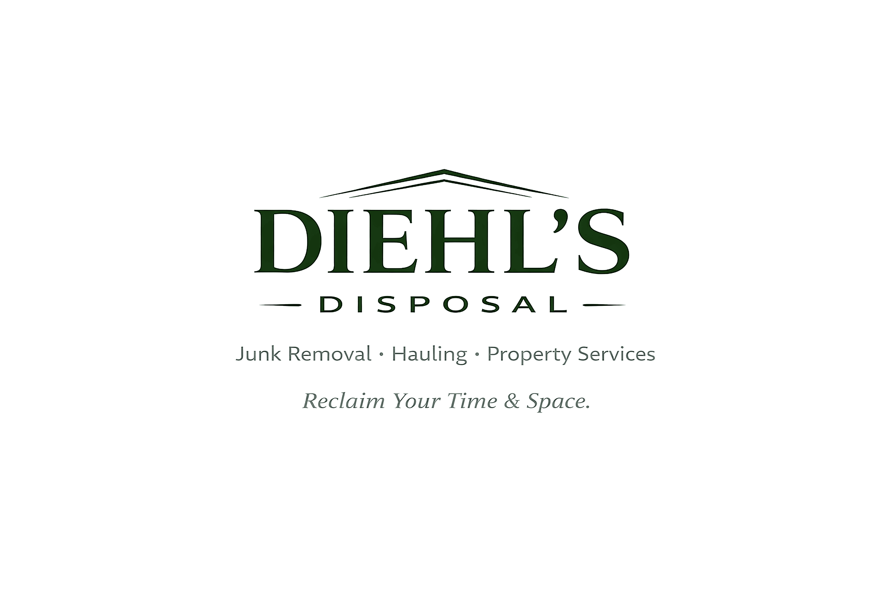 Diehl's Disposal logo featuring a roofline graphic, junk removal, hauling, and property services.