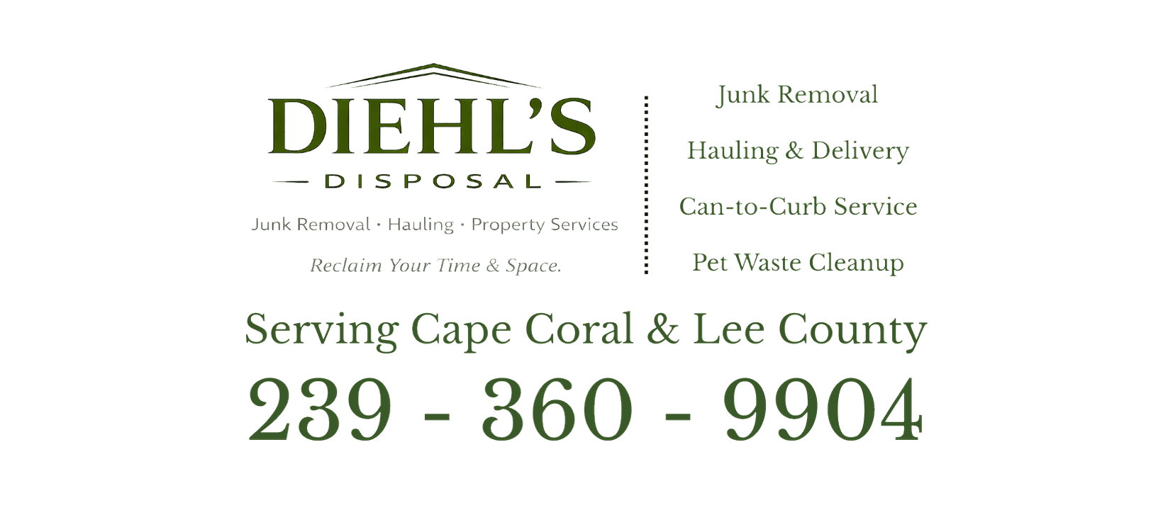 Diehl's Disposal provides junk removal and hauling in Cape Coral and Lee County. 239-360-9904.