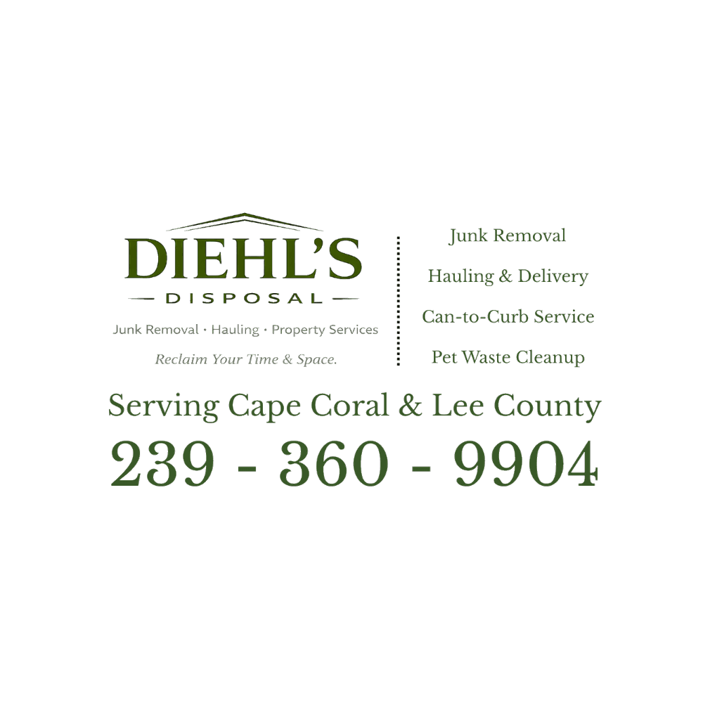 Diehl's Disposal advertisement for junk removal and hauling services in Cape Coral and Lee County.